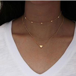 Layered Gold Heart Chain Necklace Choker